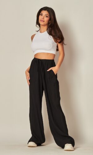 Tie Waist Linen Blend Wide Leg Pants
