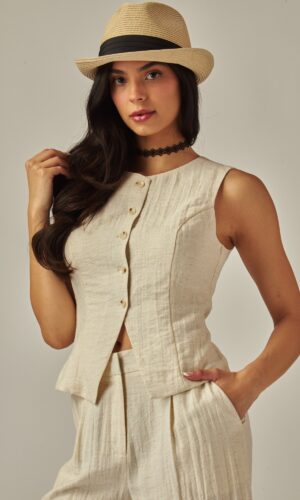 Chaleco sastre de lino con botones