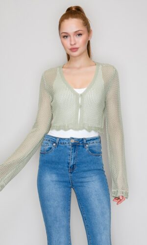 Cardigan de crochet con borde conchas