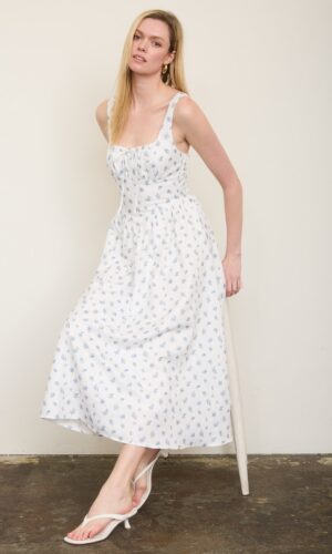 Vestido corsé midi sin mangas con lazo frontal y floral