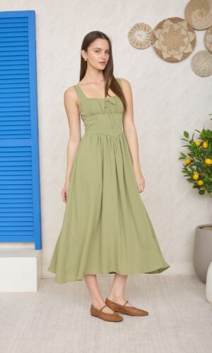 Vestido midi con corsé y nudo frontal