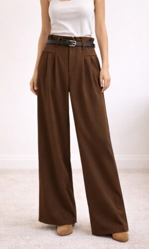 Pantalón ancho con cinturón tejido