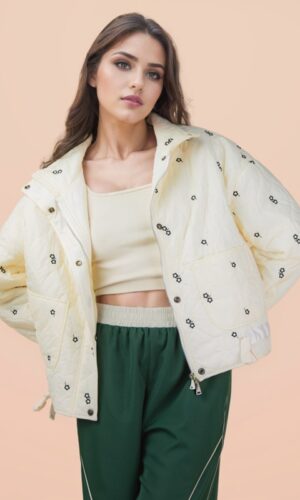 Chaqueta Acolchada con Bordado Floral