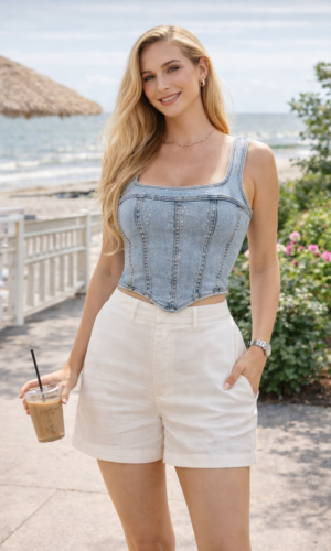 Top denim brillos