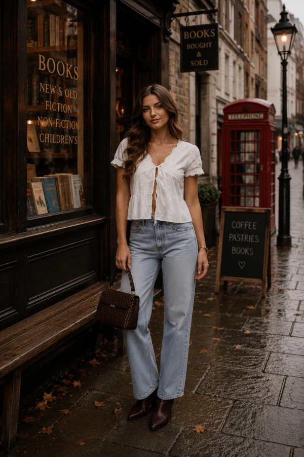 Blusa con lazo y bordado delantero