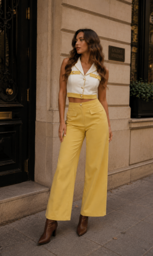 Top Halter con Pantalones a Contraste