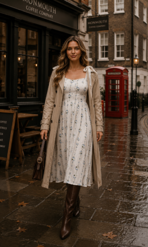 Vestido Midi Corset con Estampado Floral y Rayas