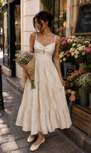Vestido estampado floral con volantes