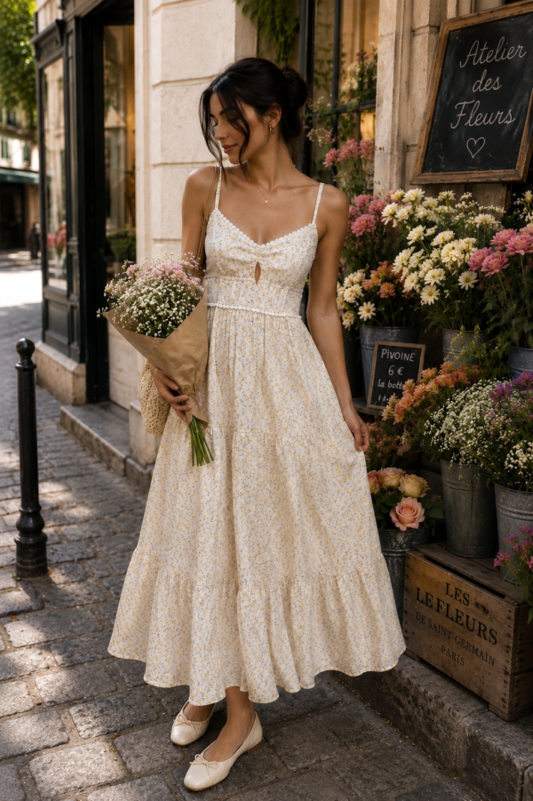 Vestido estampado floral con volantes