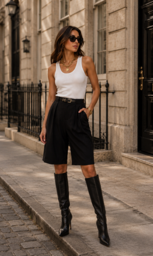 Pantalón bermuda con cinturón