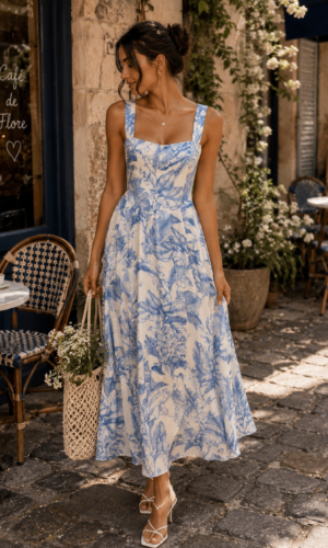 Vestido midi con estampado floral