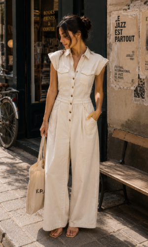 Enterizo de mezclilla de manga corta