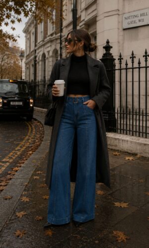 Pantalón ancho de mezclilla con cinturón