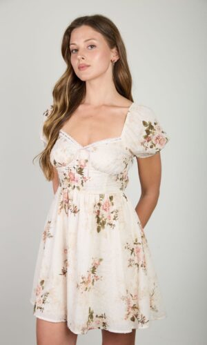 Vestido mini corset sweetheart con rayas, puntos y floral