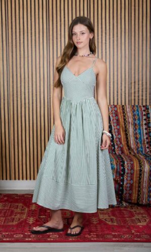 Vestido Midi Cruzado De Tiras Con Rayas