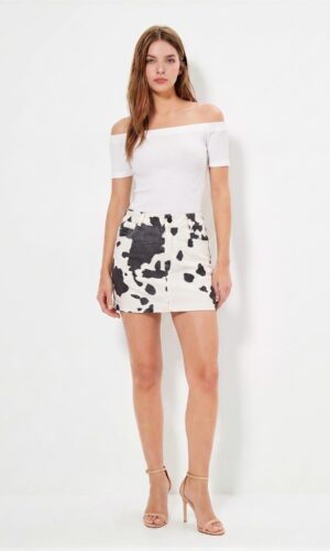 Mini falda de punto con estampado de vaca y tiro bajo