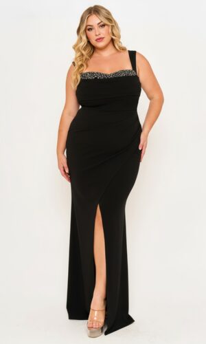 Vestido Maxi Plus Size con Perlas y Pedrería