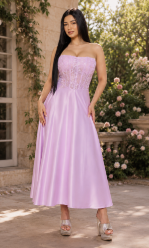 Vestido Maxi con Paneles de Encaje y Satén Mate