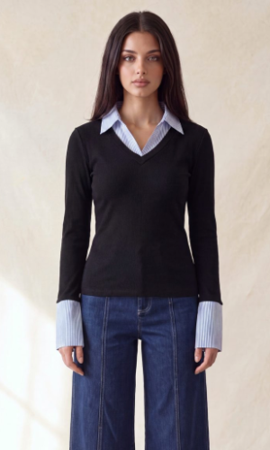 Blusa Tejida con Contraste
