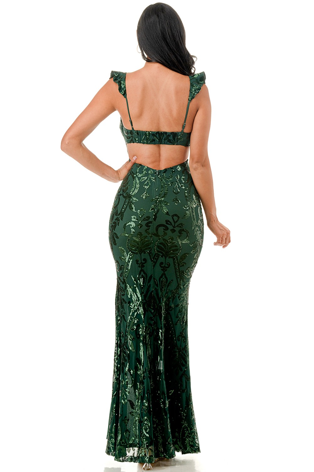 Vestido con tirantes finos, volantes y lentejuelas - Imagen 3
